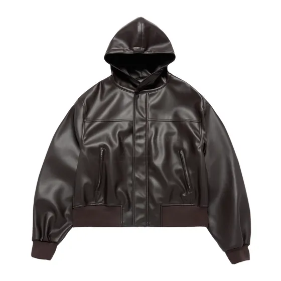 Áo Khoác Hoodie Vegan Leather Nâu