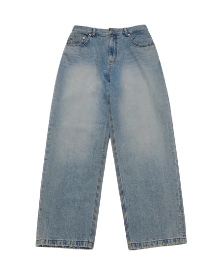 Quần Denim Tapered Fit Washing Xanh dương