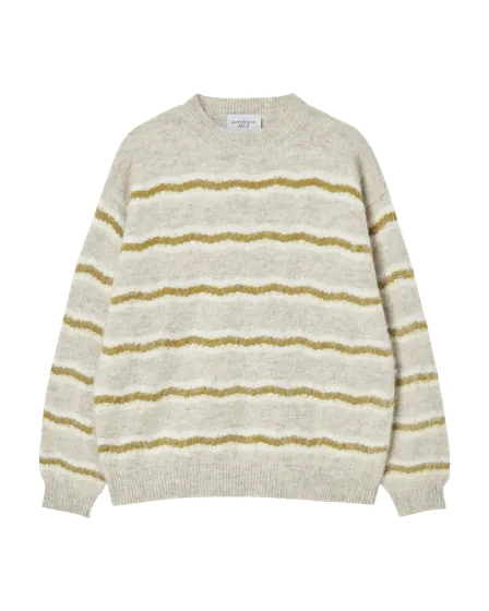 &Aacute;o Len Wave Stripe Trắng ng&agrave;