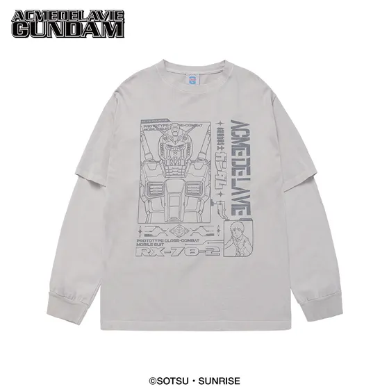 Áo Thun Dài Tay MOBILE SUIT GUNDAM Pigment Double Layer Xám