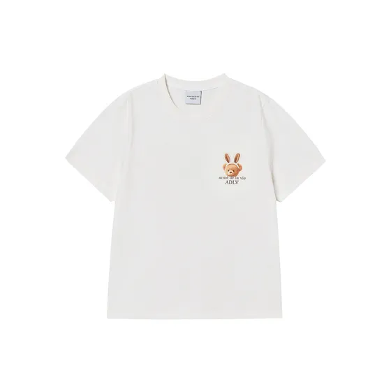 &Aacute;o thun nữ Rabbit Bear Doll Logo Kem