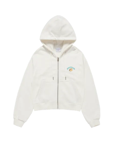 Áo Hoodie nữ crop kéo khóa Mini AC Bear Kem