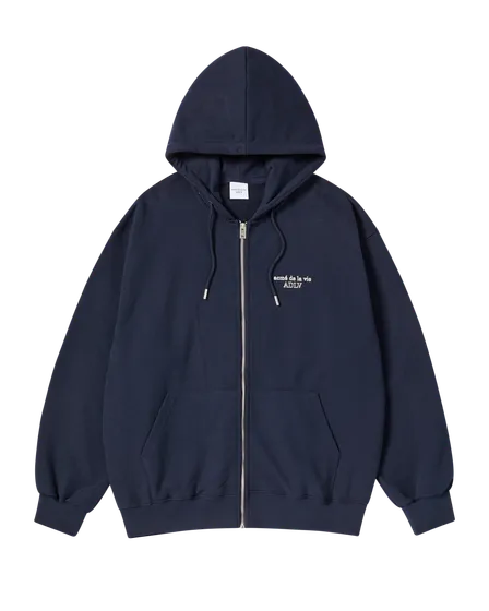 &Aacute;o Hoodie k&eacute;o kh&oacute;a Border Line Basic Logo Xanh navy đậm