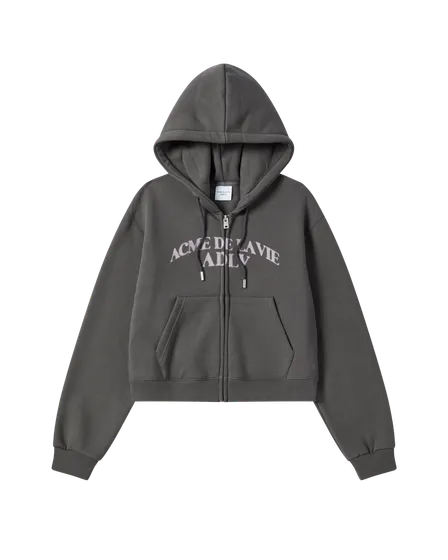 Áo Hoodie nữ crop kéo khóa Arch Shaped Logo Napping Than chì