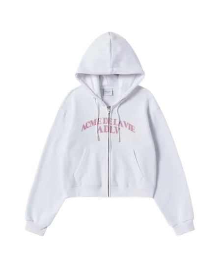 &Aacute;o Hoodie nữ crop k&eacute;o kh&oacute;a Arch Shaped Logo Napping Trắng