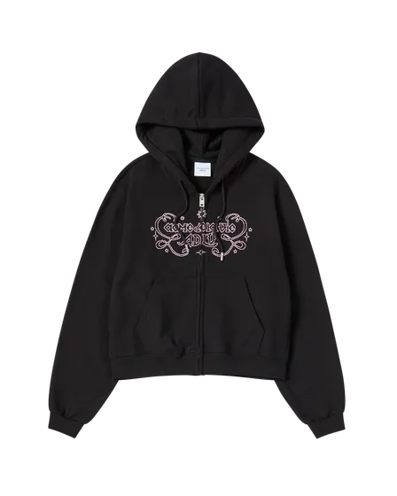 Áo Hoodie nữ crop kéo khóa Princess Font Đen