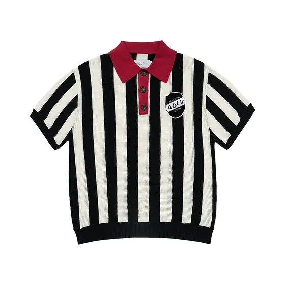 &Aacute;o Len Ngắn Tay Collar Point Stripe Đen