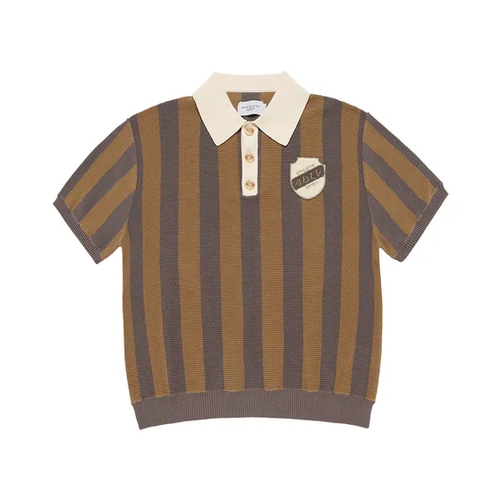 &Aacute;o Len Ngắn Tay Collar Point Stripe N&acirc;u