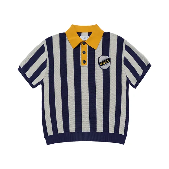 &Aacute;o Len Ngắn Tay Collar Point Stripe Xanh navy