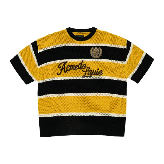 &Aacute;o Len Ngắn Tay Oversize Stripe V&agrave;ng