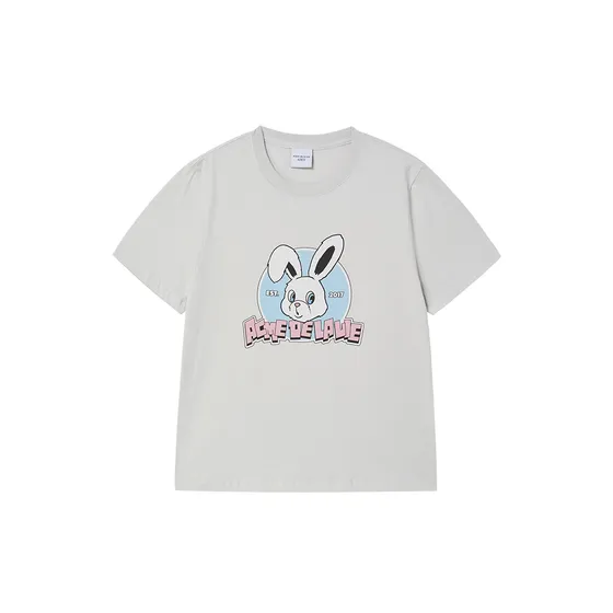 &Aacute;o Thun Nineties Retro BunNY nữ X&aacute;m Nhạt
