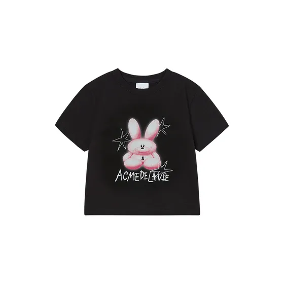 &Aacute;o Thun Round Spray Rabbit Crop Đen