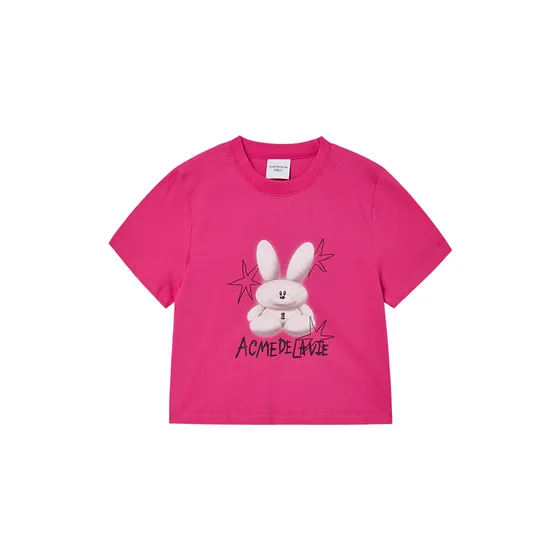 &Aacute;o Thun Round Spray Rabbit Crop Hồng