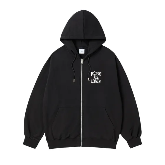 &Aacute;o Hoodie K&eacute;o Kh&oacute;a Ink Stamp Logo Zip Đen