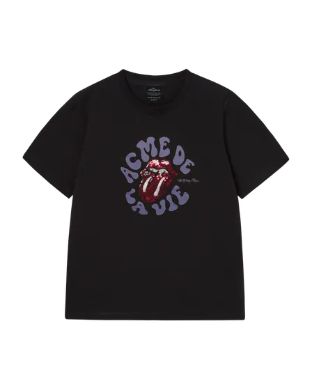 &Aacute;o thun nữ ROLLING STONES SPANGLES Đen
