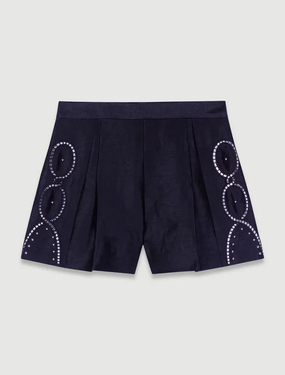Quần short linen vải openwork T38 Đen