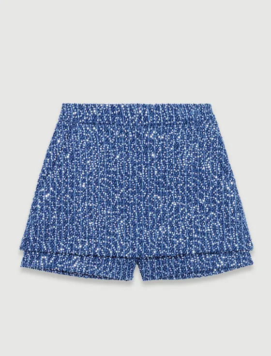 Quần short giả váy tweed hiệu ứng sequin T40 Xanh dương