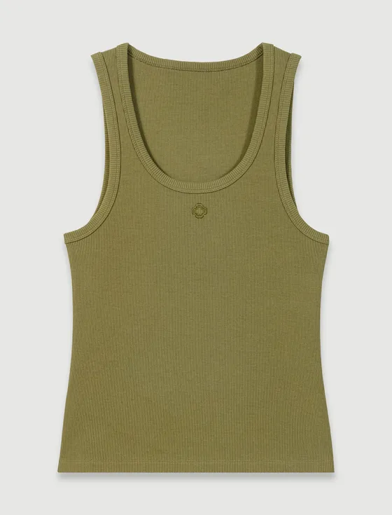 Áo tank top dệt kim thêu logo T2 Xanh rêu