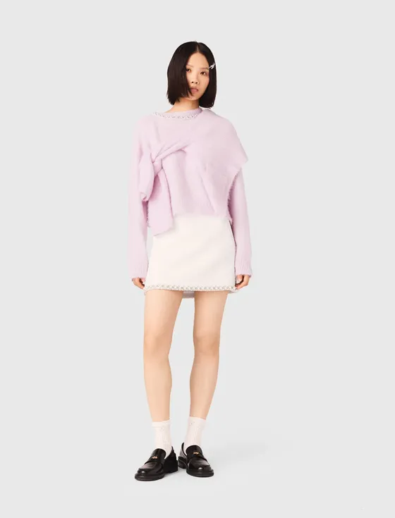 Ch&acirc;n v&aacute;y tweed viền ngọc trai T40 Trắng ng&agrave;