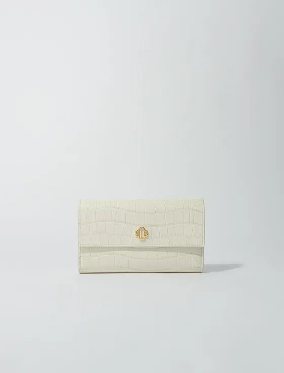 Túi clutch da dập vân cá sấu TU Trắng ngà