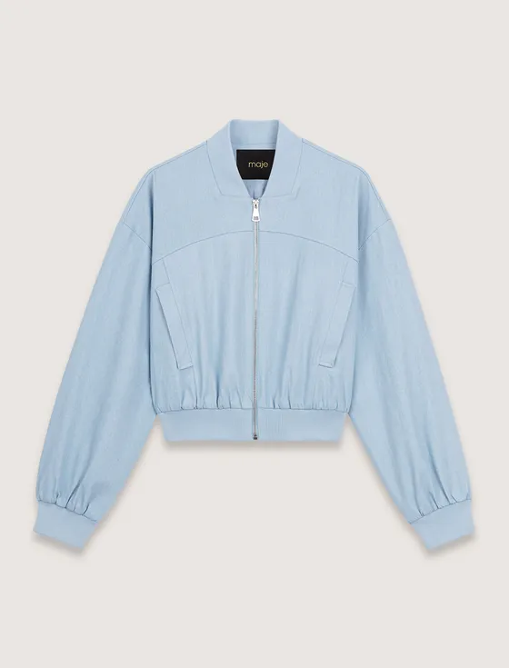 Áo khoác bomber denim dáng lửng T34 Xanh da trời