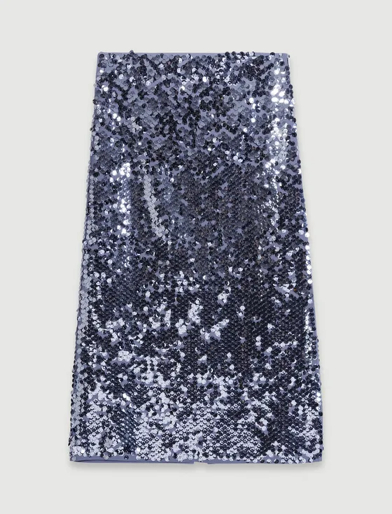Chân váy dệt kim dài sequin T38 Xám