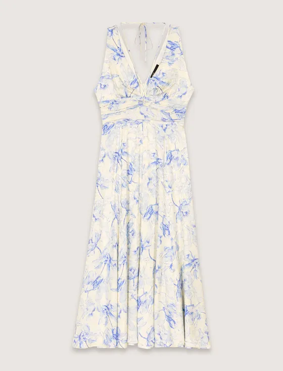 Đầm dài maxi giả satin in họa tiết hoa T36 Nhiều màu