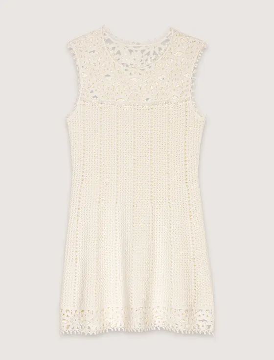 Đầm ngắn dệt kim crochet lưới T40 Trắng