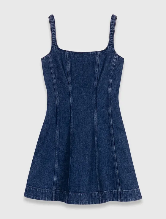 Đầm ngắn hai dây denim dáng xòe T38 Xanh denim