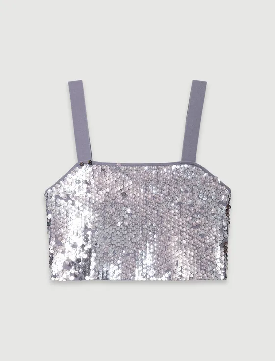 Áo hai dây croptop sequin lấp lánh T2 Xám