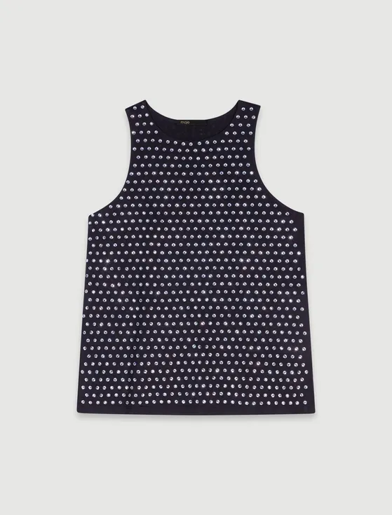 Áo kiểu tanktop đính đá T1 Đen