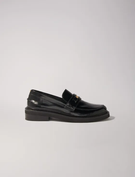 Giày loafer da bóng logo Maje P37 Đen