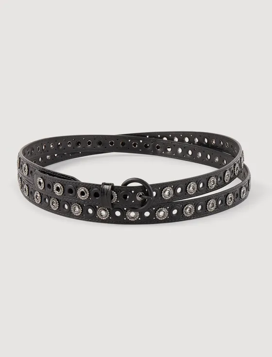 Thắt lưng da eyelet 2 Đen
