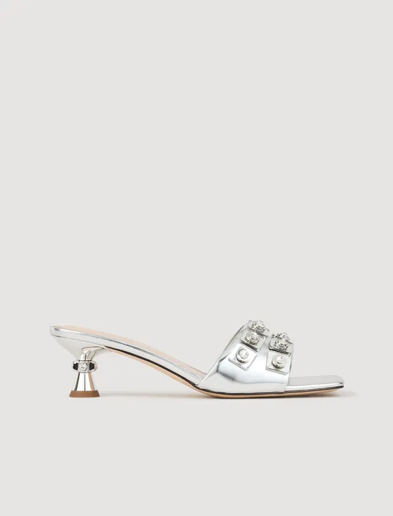 Giày mules da metallic 38 Bạc