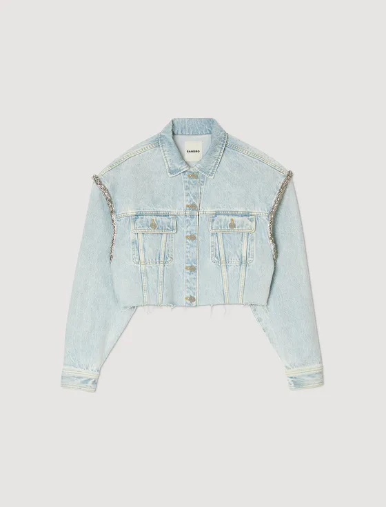 Áo khoác denim dáng crop đính đá 34 Xanh jean