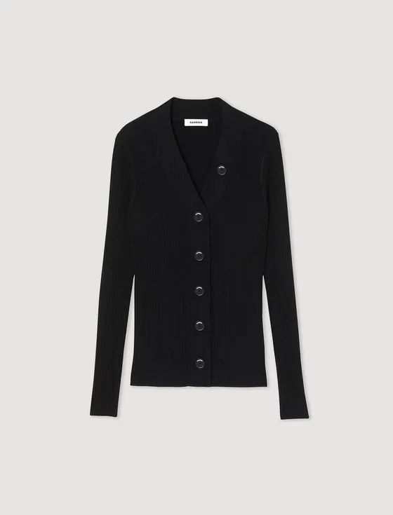 Áo cardigan len gân mịn 310 Đen