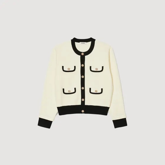 Áo cardigan hai tông màu phối khuy 110 Trắng Ecru