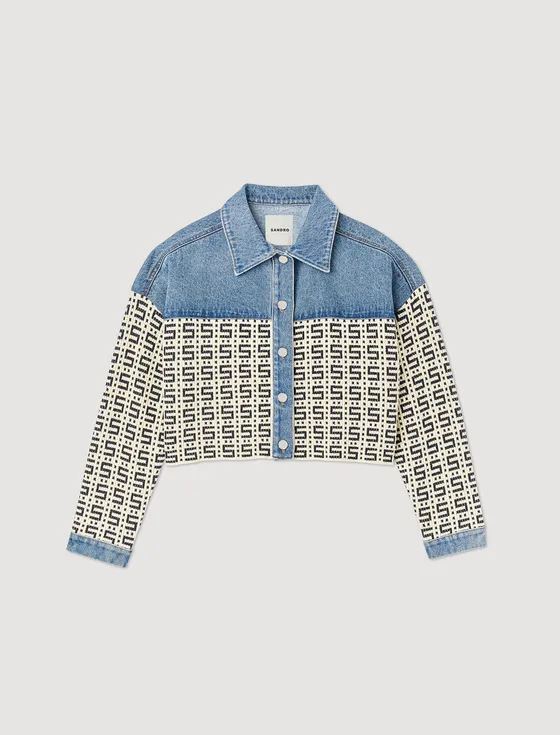 Áo khoác denim dáng crop 360 Xanh denim