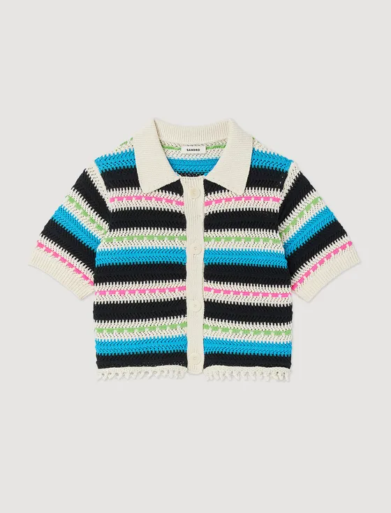Cardigan kẻ ngang dáng crop 31 Trắng Ecru