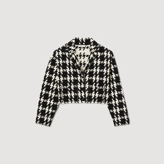 Áo khoác coatigan houndstooth dáng crop 31 Trắng Ecru / Đen