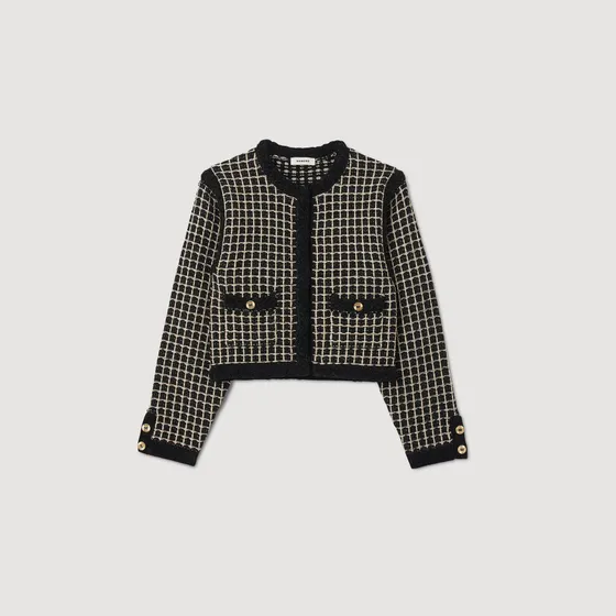 Áo khoác coatigan vải tweed 360 Trắng Ecru / Đen