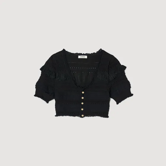 Áo crop top dệt kim 110 Đen