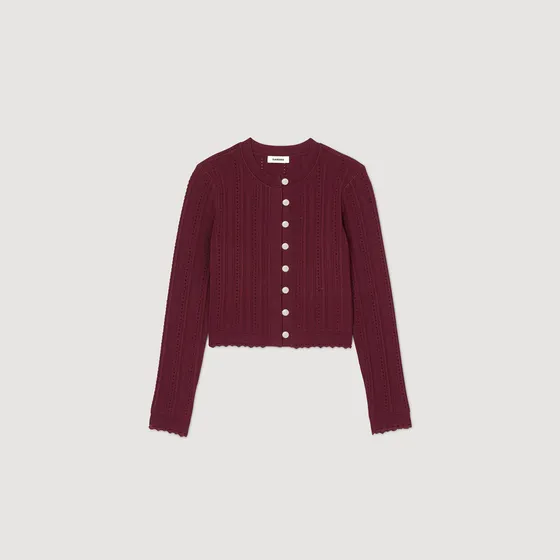 Áo cardigan dệt kim cổ tròn dáng ngắn 1 Đỏ