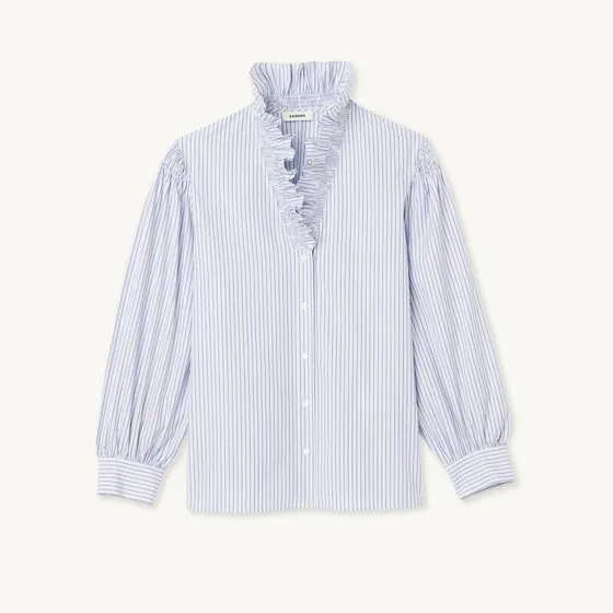 Áo sơ mi caro phối ruffle 110 Xanh / Trắng