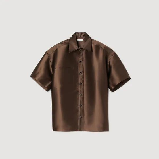 Áo sơ mi satin oversize 360 Nâu
