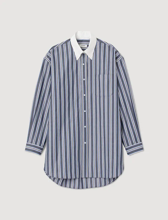 Áo sơ mi kẻ sọc oversize 360 Xanh dương