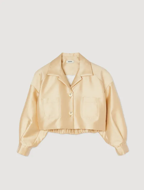 Áo sơ mi dáng crop satin 310 Be