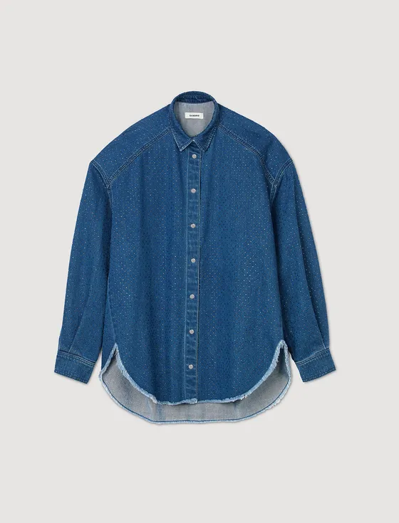 Áo sơ mi denim đính đá 310 Xanh denim