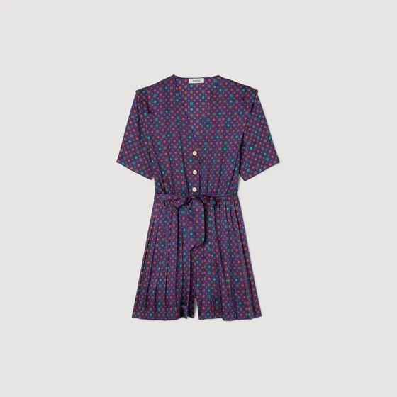 Bộ playsuit satin hoạ tiết 33 Đỏ