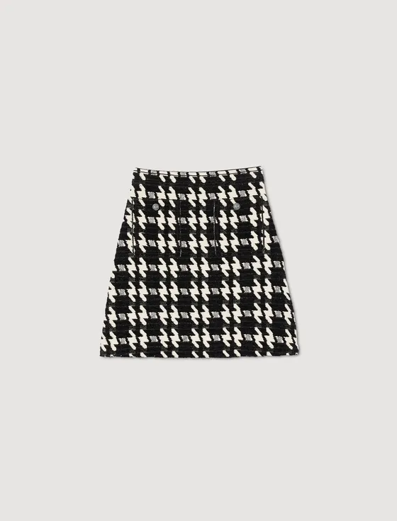 Chân váy ngắn hoạ tiết houndstooth 34 Trắng Ecru / Đen